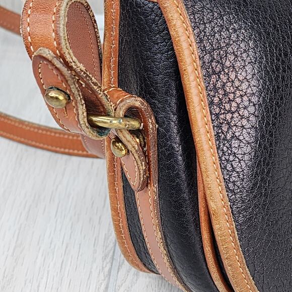 Vtg Dooney & Bourke Pebble Leather Crossbody Purse Black Brown Trim Shoulder Bag - Picture 10 of 16